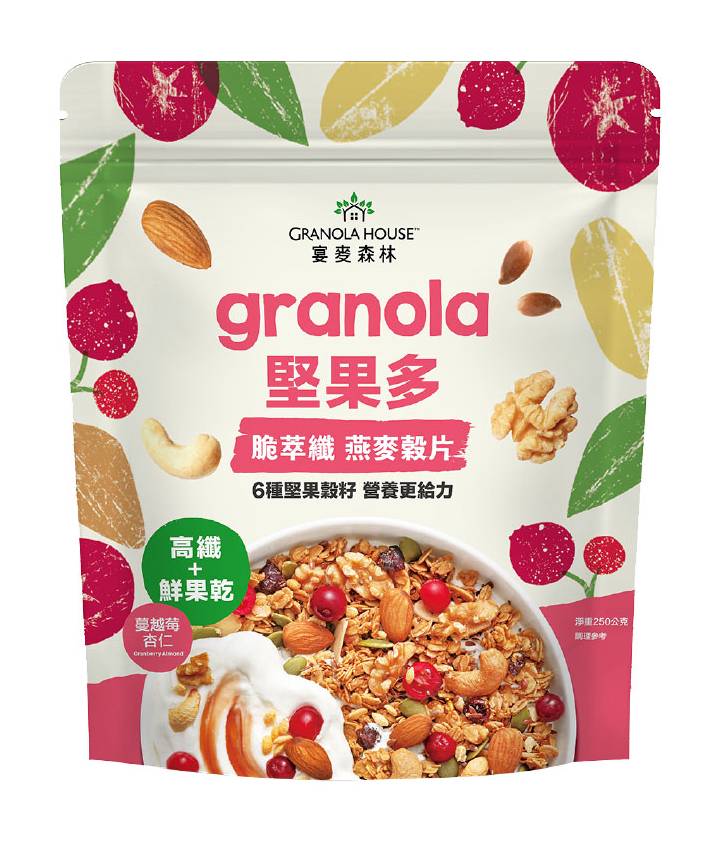 宴麥森林-堅果多 脆萃纖燕麥穀片(蔓越莓杏仁)(250g/包)