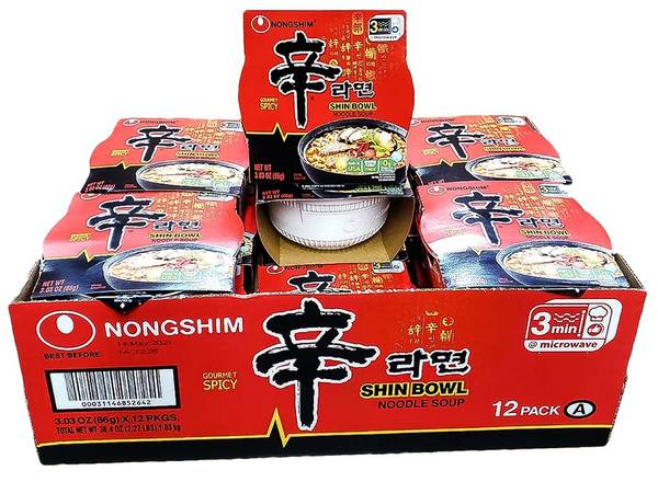 Nongshim Shin Bowl Noodle Soup Spicy pack (12 x 3.03 oz)