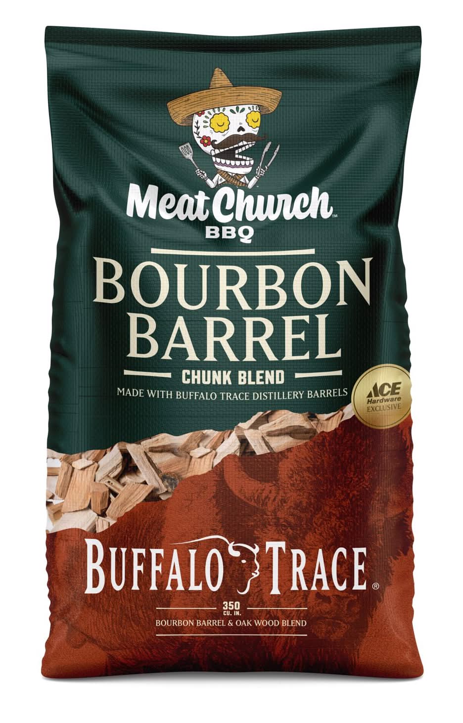 Meat Church Buffalo Trace All Natural Bourbon Barrel Oak Wood Smoking Chunks 350 Cu In