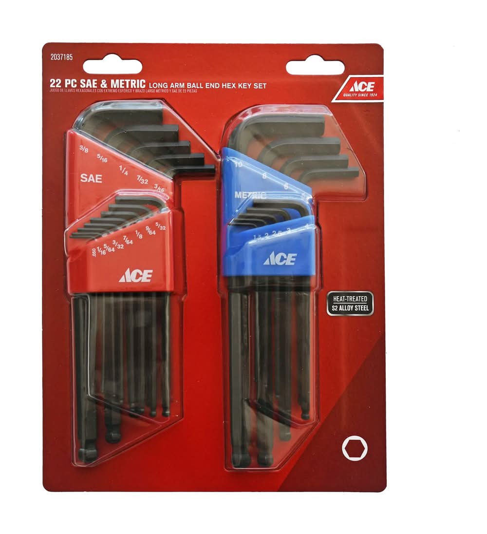 Ace Metric And Sae Hex Key Set 22 Pc