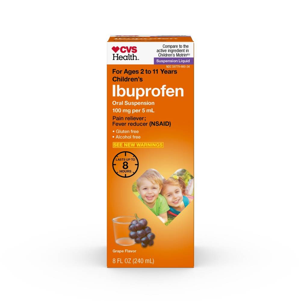 CVS Health Children's Ibuprofen Grape Oral Suspension Pain Reliever, Grape (8 fl oz)