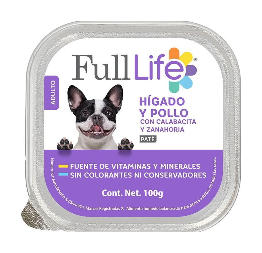 Full Life · Alimento húmedo para perros, hígado-pollo-calabacita-zanahoria, Adulto (100 g)