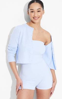 Women's Tube ButterBliss Romper - Wild Fable™ Light Aqua Blue L: Recycled Polyester, Spandex, Strapless