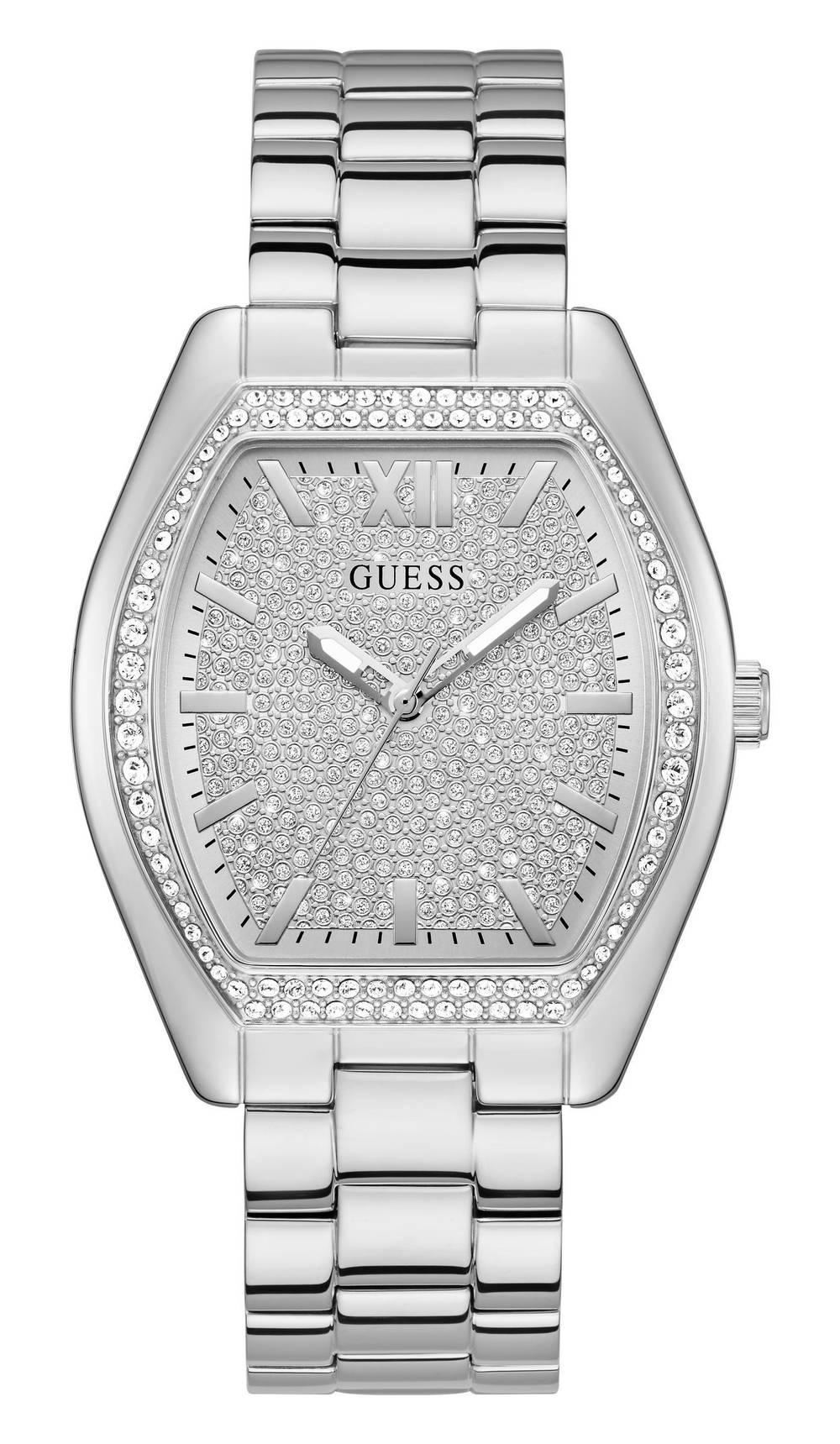 Guess – Montre Cadran Argenté Orné De Cristaux Pour Femmes / Guess Silver-Tone Glitz Dial Ladies Watch