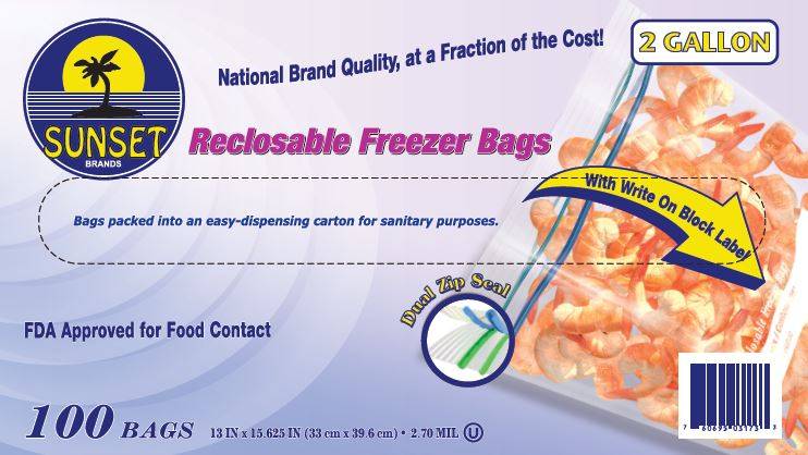 Sunset - Reclosable Freezer Bag, 2 gallon size - 100 ct (1X100|1 Unit per Case)
