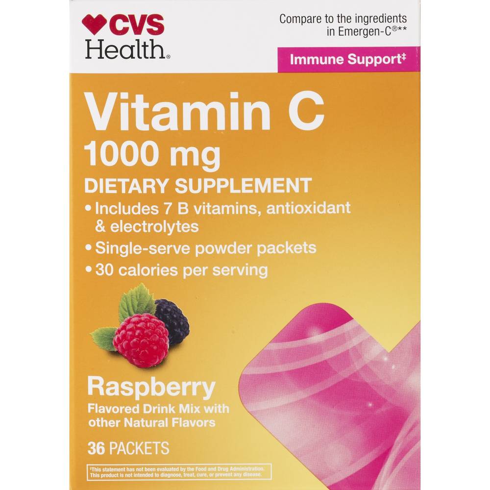 Cvs Health Immune Support Vitamin C Drink Packets, Raspberry, 36 Ct