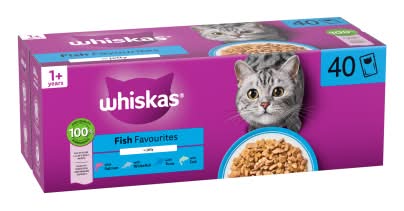 Whiskas Salmon-Whitefish-Tuna-Cod, Adult, Fish Favourites in Jelly Wet Cat Food (40 x 85g)