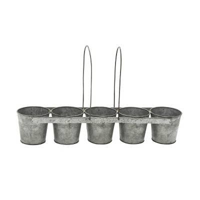 23" Wide Farmhouse 5-Pail Iron Novelty Planter Gray - Olivia & May: Hammered Finish, Indoor Centerpiece