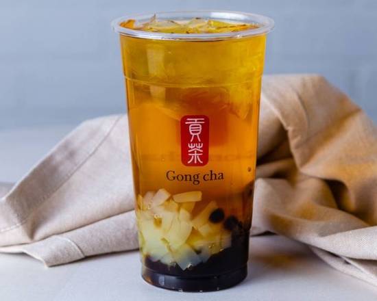Passionfruit Green Tea with Pearls and Coconut Jelly