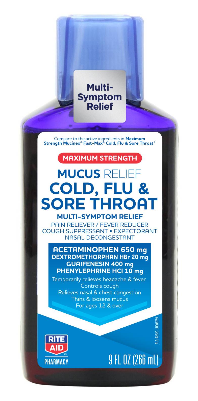 Rite Aid Mucus Relief for Cold, Flu & Sore Throat, Max Strength - 9 oz