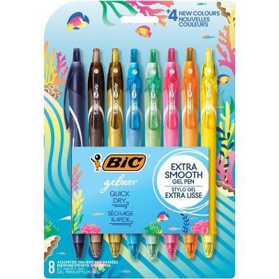 BiC Gelocity Quick Dry Ocean Themed Gel Pens Medium Point 0.7mm, Multicolor (8 ct)