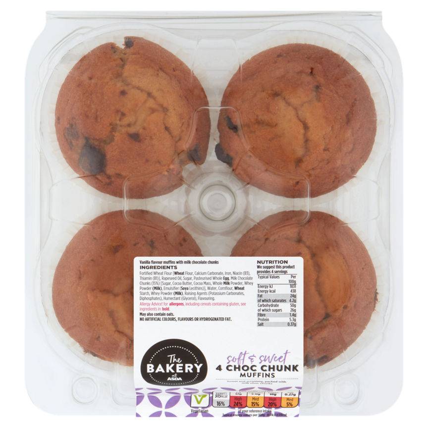 Asda The Bakery 4 Choc Chunk Muffins