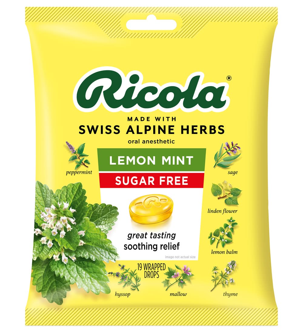 Ricola Sugar Free Oral Anesthetic Drops, Lemon Mint (19 ct)