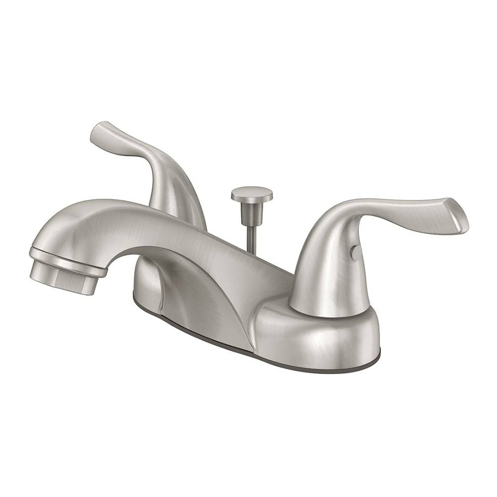 Project Source Webber Nickel 4-in centerset 2-Handle WaterSense Bathroom Sink Faucet with Drain and Deck Plate | 4012460B-L