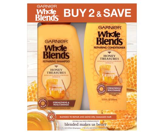 Garnier Whole Blends Honey Treasures Repairing Shampoo and Conditioner (12.5 fl oz, 2 ct)