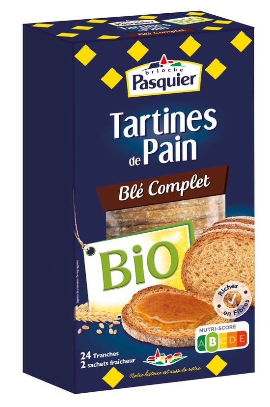 Brioche Pasquier - Tartines de pain blé complet bio (24 pièces)