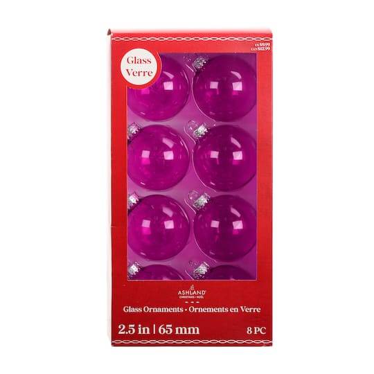 8 Pack 2.5" Clear Color Glass Ball Ornaments By Ashland