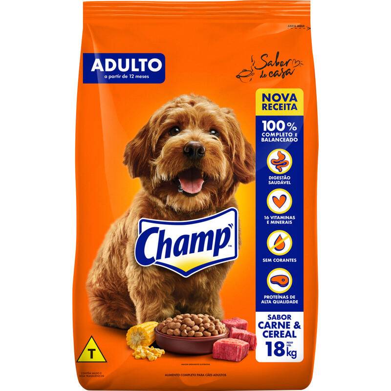 Champ ração seca sabor carne e cereal para cães adultos (18 kg)