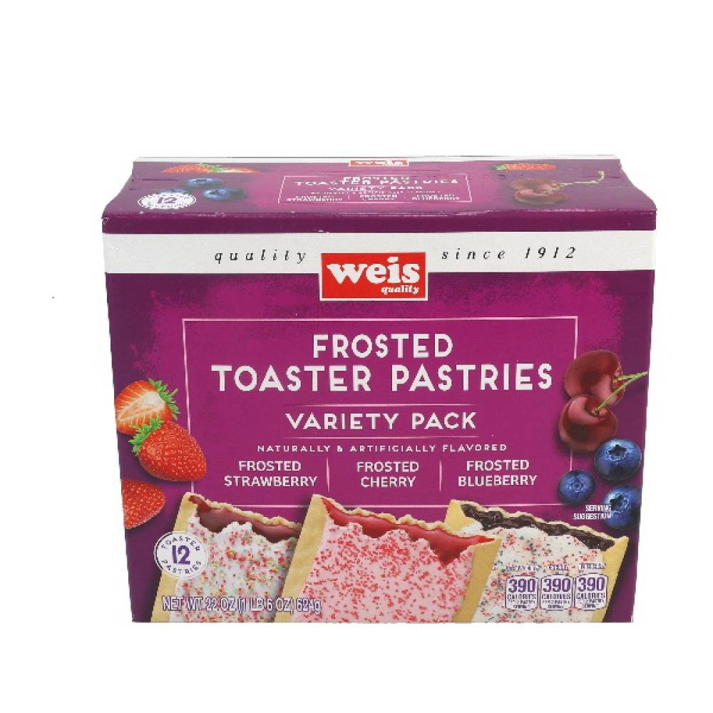 Weis Quality Frosted Toaster Pastries Variety 12 Pack Strawberry Cherry and Blueberry