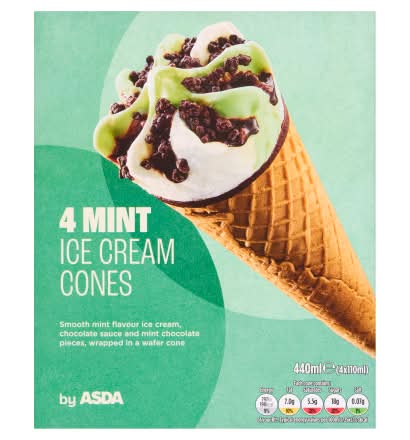 ASDA Mint, Ice Cream Cones (4 pack)