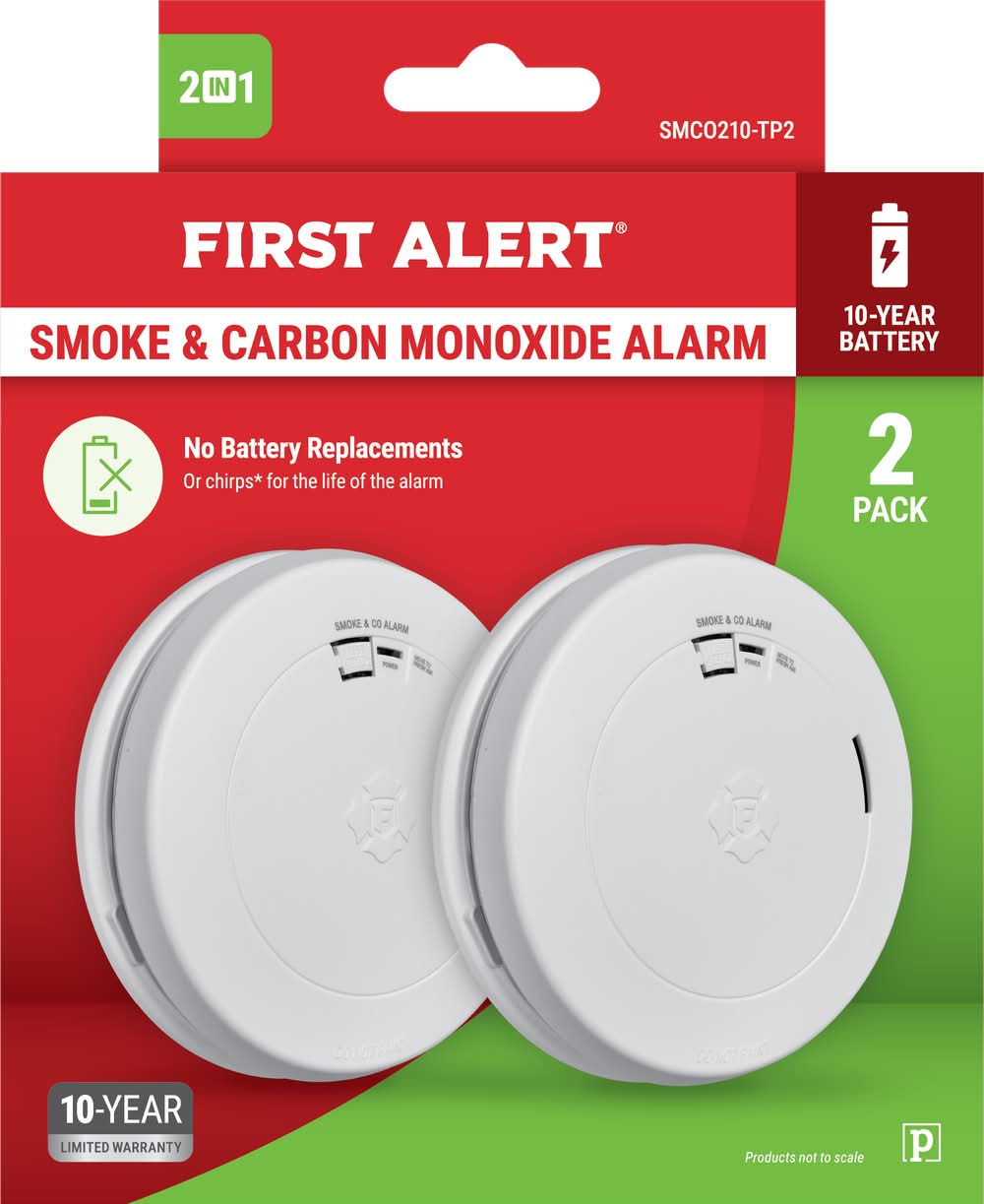 First Alert 10-Year Battery, Battery Photoelectric Combination Smoke and Carbon Monoxide Detector 2 -Pack