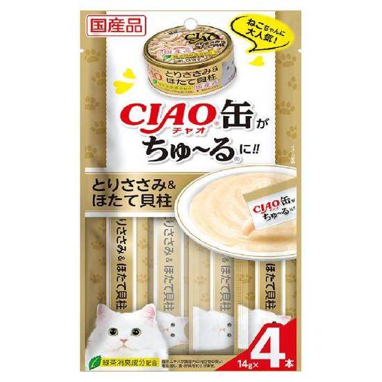 CIAO啾嚕罐罐肉泥-雞胸&干貝柱14g*4入