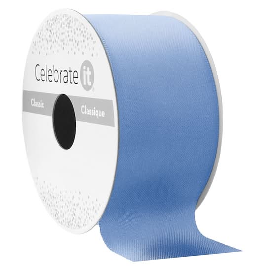 Celebrate It Satin Double Face Ribbon, 1.5 in x 3 yd, Pale Blue