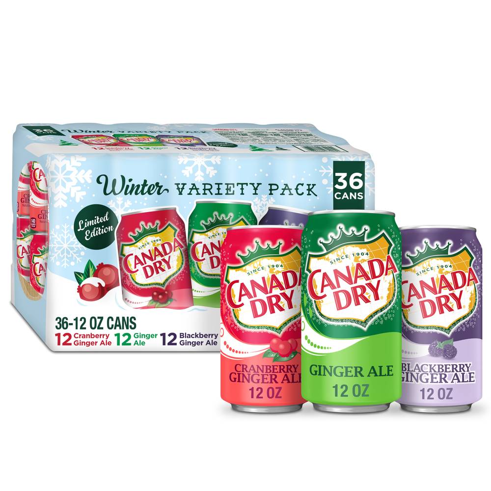 Canada Dry Ginger Ale Soda Winter Variety pack, Cranberry,Blackberry (36 x 12 fl oz)