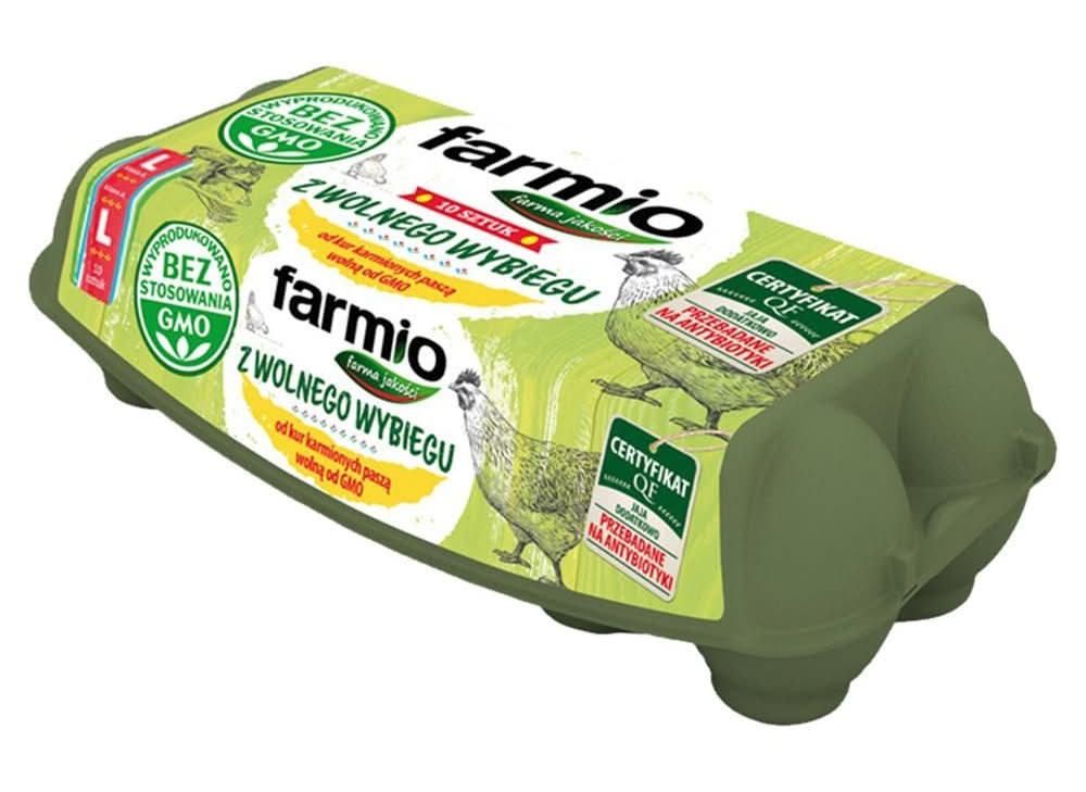 Farmio Jaja z wolnego wybiegu od kur karmionych paszą wolną od GMO L 10 sztuk