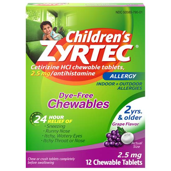 Zyrtec Children's Allergy Dye-Free Chewables, 2 Years & Older (grape flavor)