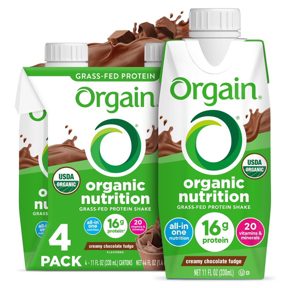 Orgain Organic Nutritional Protein Shake, Creamy Chocolate Fudge (4 x 11 fl oz)