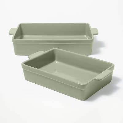 Figmint Stoneware Rectangle Baking Dish Set, Sage Green (2 ct)
