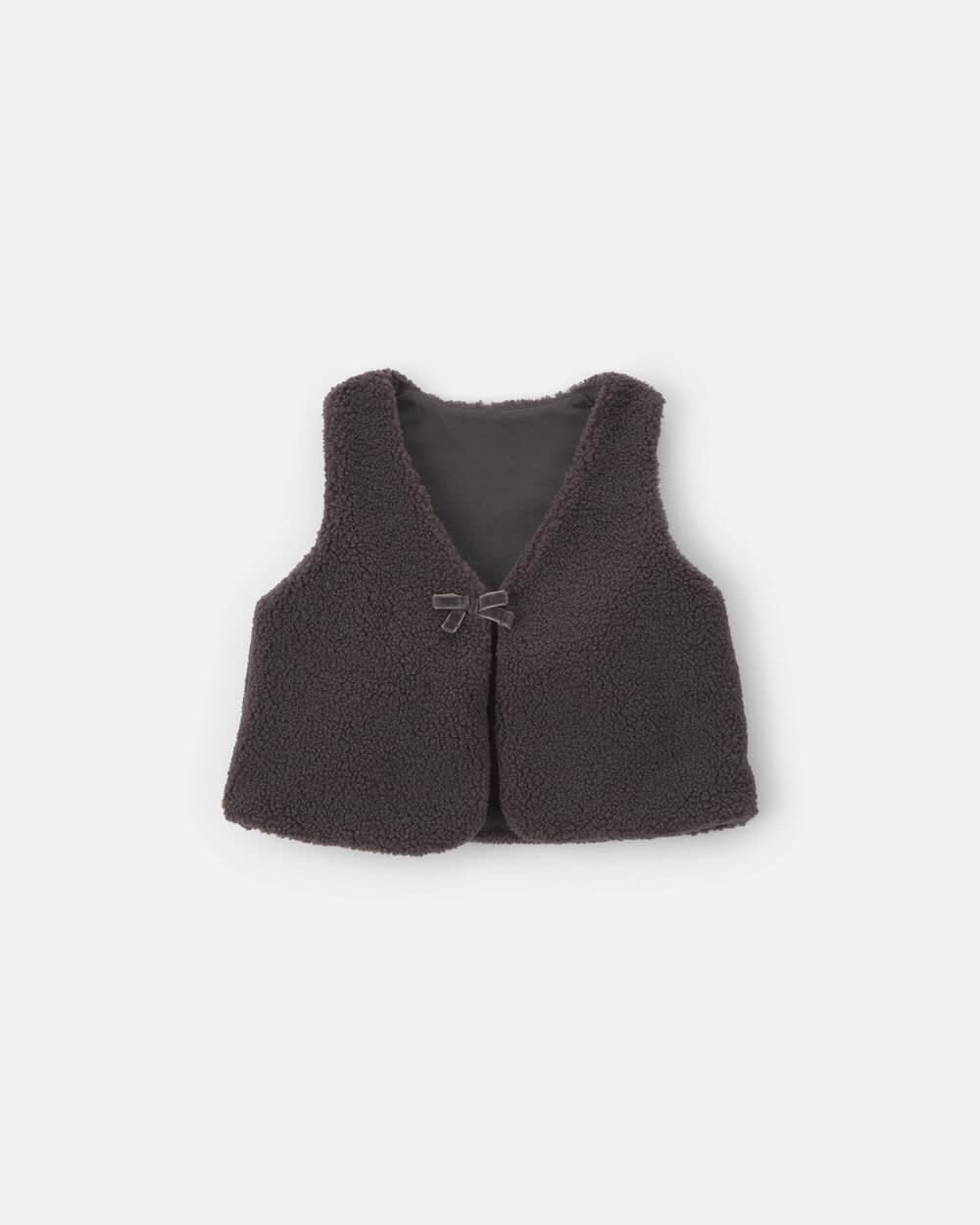 Toddler Girl Bow Teddy Fleece Vest - Black - 18M