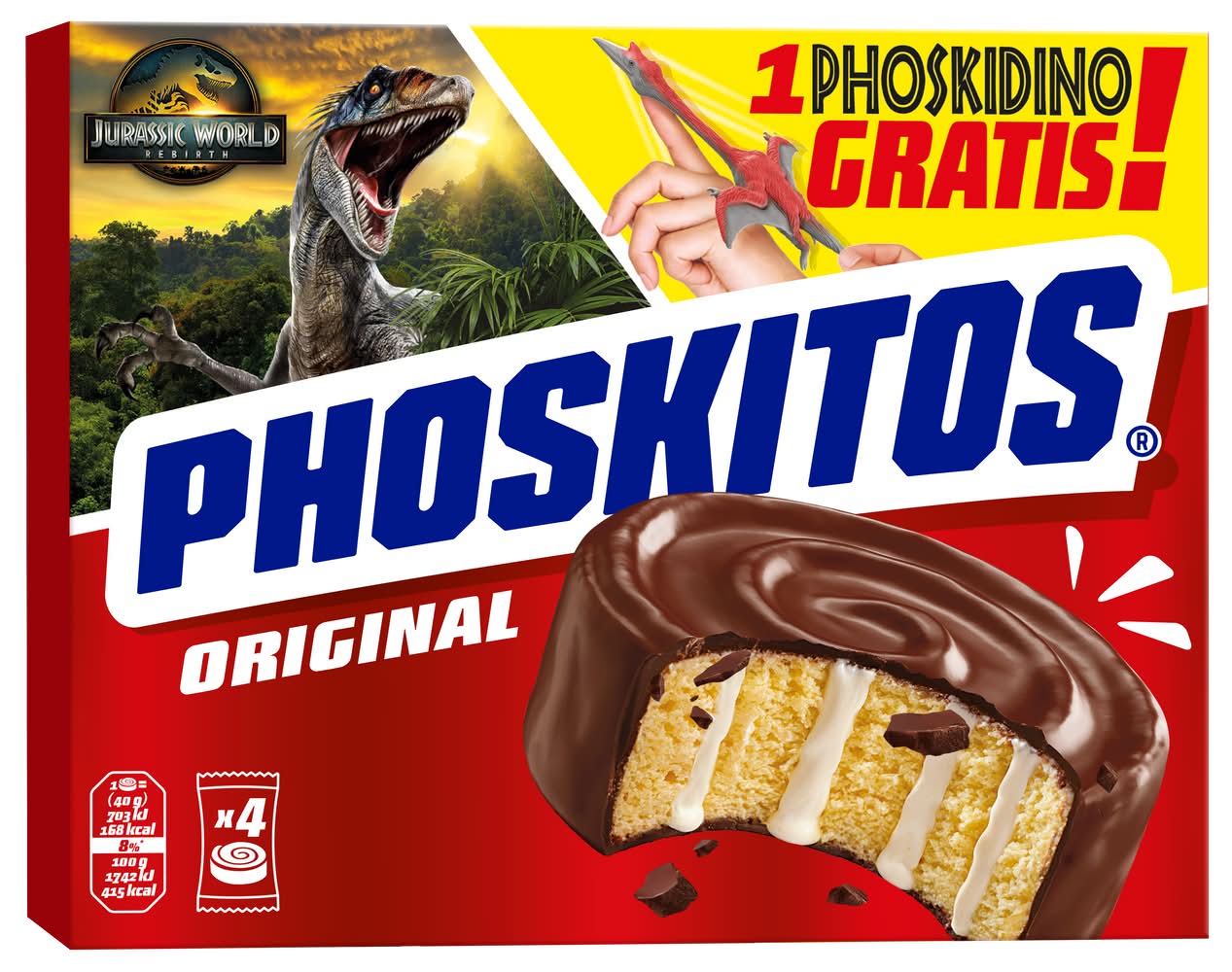 Jurassic world rebirth pastelitos relleno de chocolate · Phoskitos (4 un)