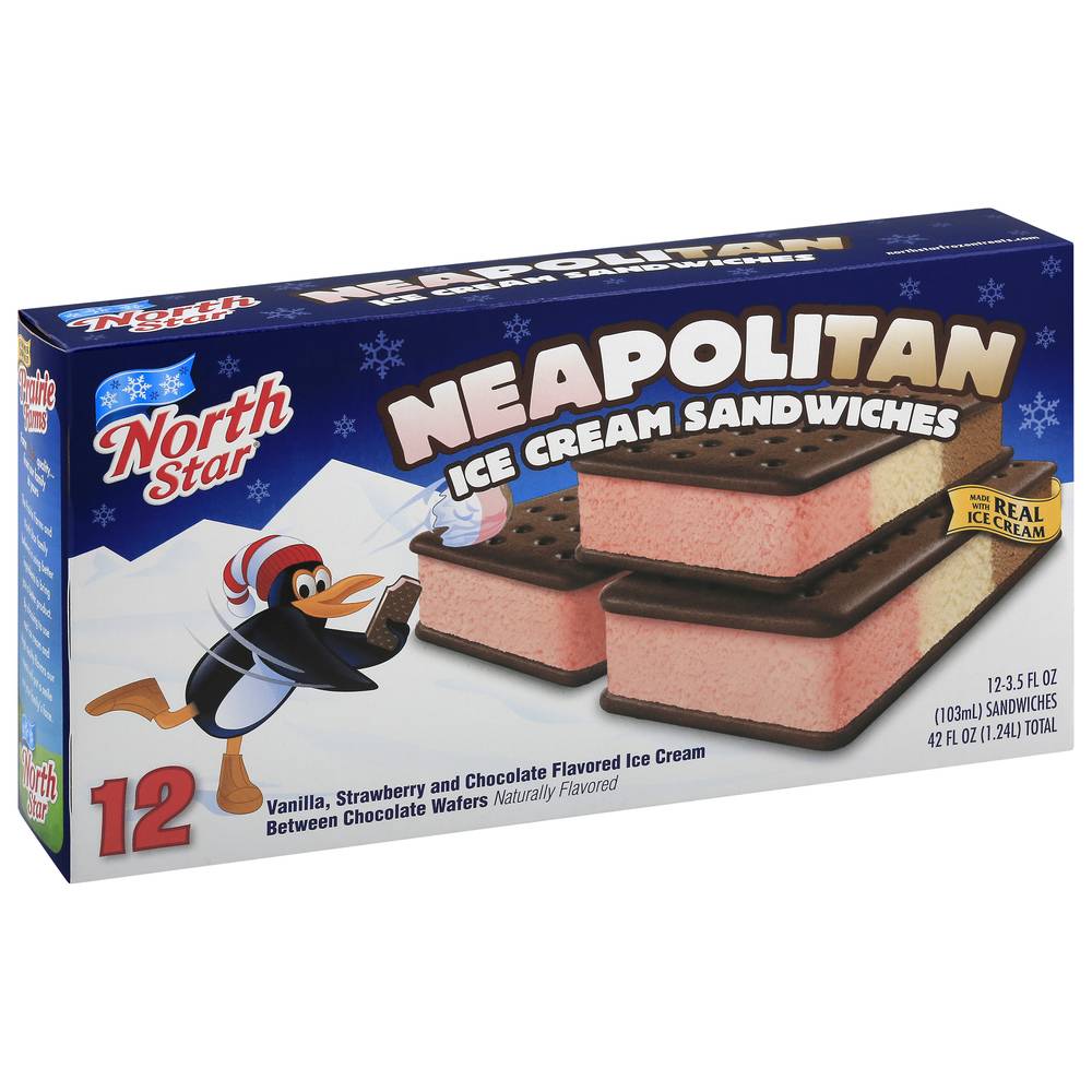 North Star Vanilla, Strawberry and Chocolate Flavored Neapolitan Ice Cream Sandwiches (12 ct)