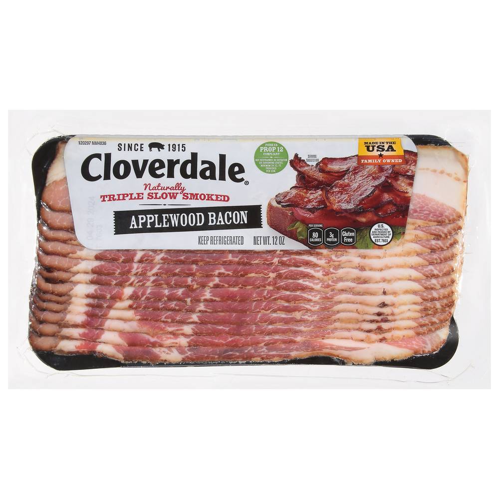 Cloverdale Naturally Triple Slow Bacon, Smoked Applewood (12 oz)