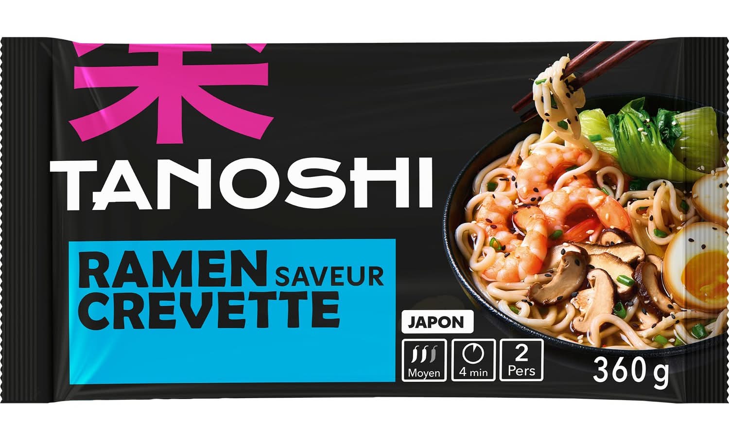 Tanoshi - Ramen saveur crevettes nouilles japonaises précuites (360g)