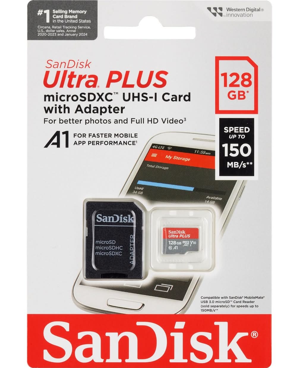 SanDisk 128 Gb Ultra Micro Sd Memory Card With Adapter, Red-Gray