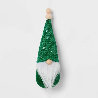 Gnome with White Beard Wearing Sequined Knit Hat Christmas Tree Ornament Green - Wondershop™: Indoor Christmas Decor