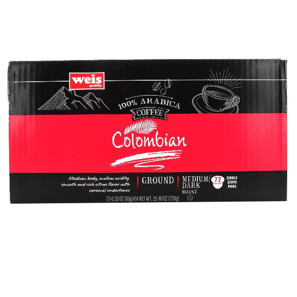 Weis Columbian Medium Dark Roast Ground Coffee Pods (25.4 oz, 72 ct)