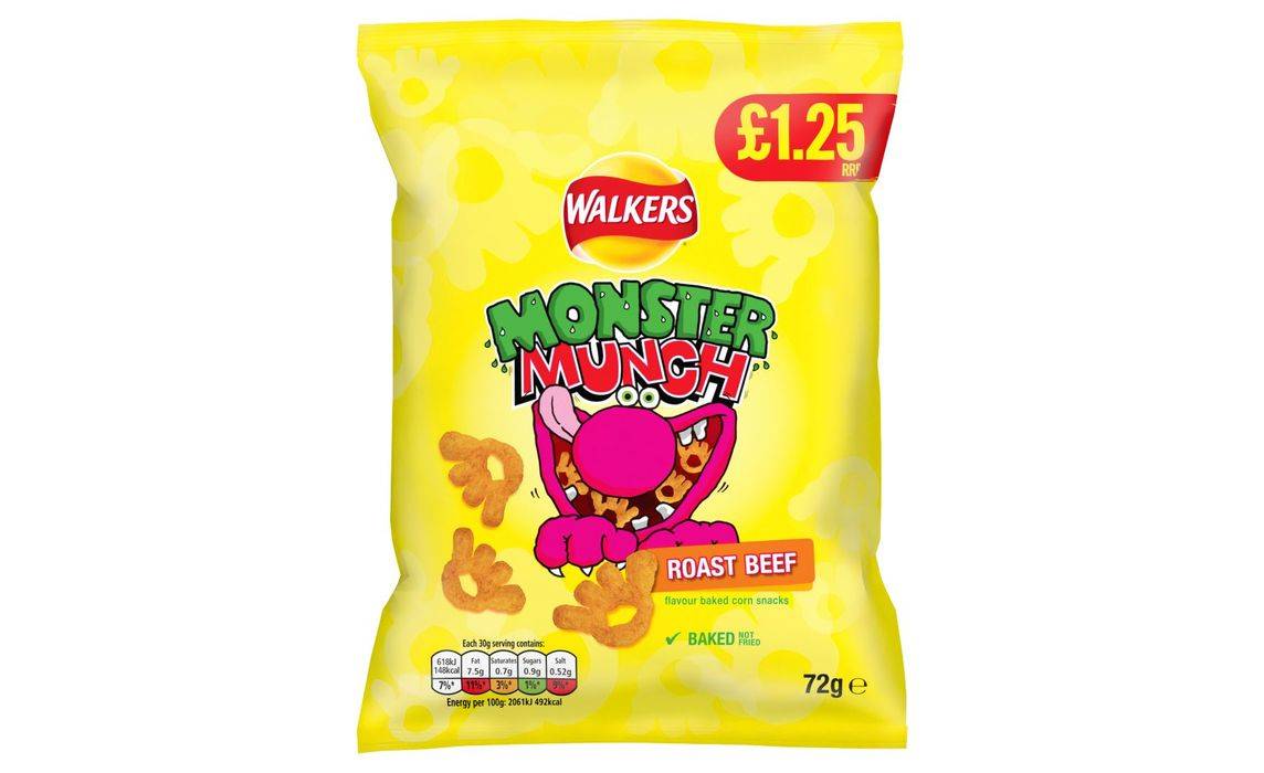 Walkers Monster Munch Roast Beef Snacks Crisps 72g (404071)