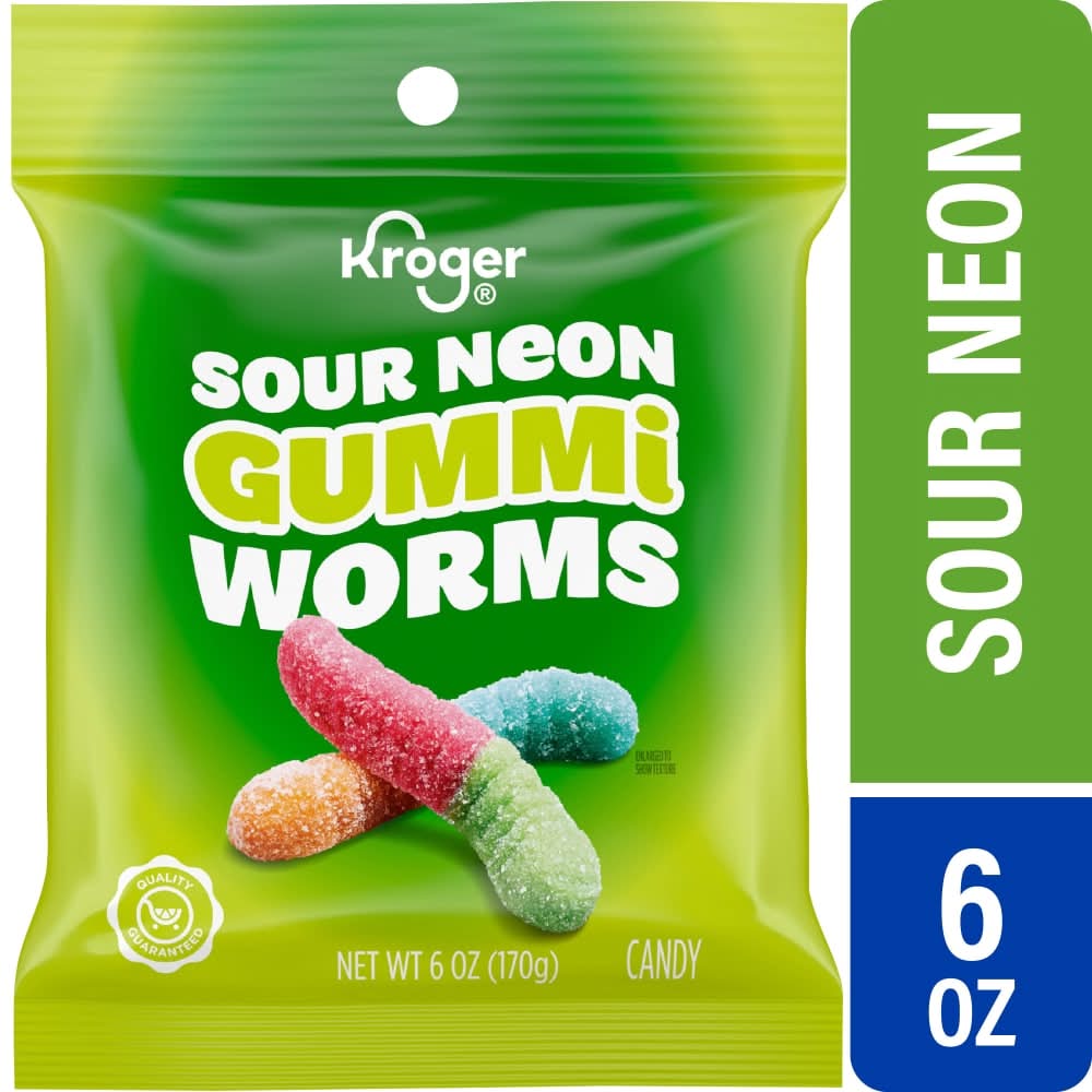Kroger Gummi Worms Candy Bag, Sour Neon (6 oz)
