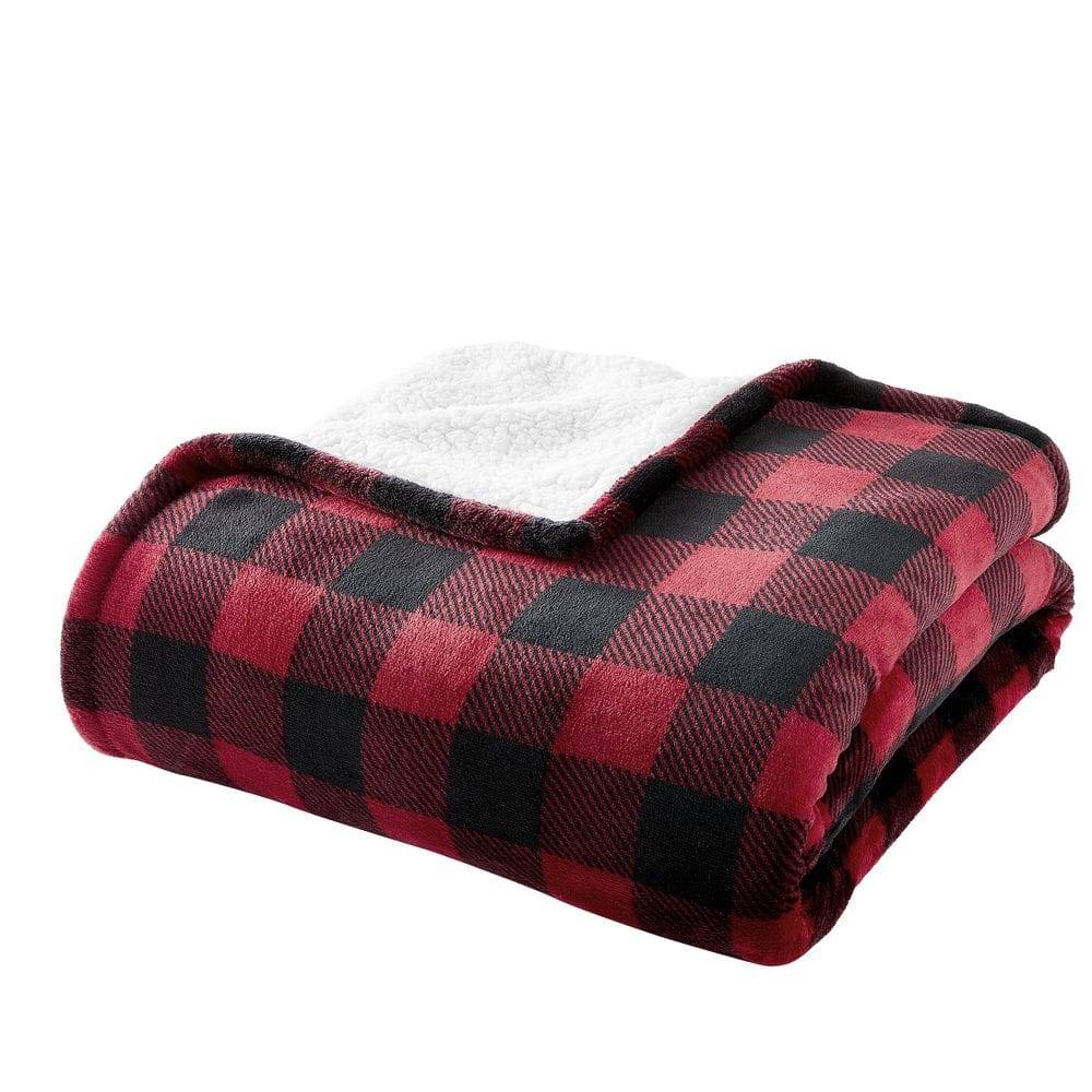 Home Decorators Collection Plush Red Buffalo Check Sherpa Throw Blanket