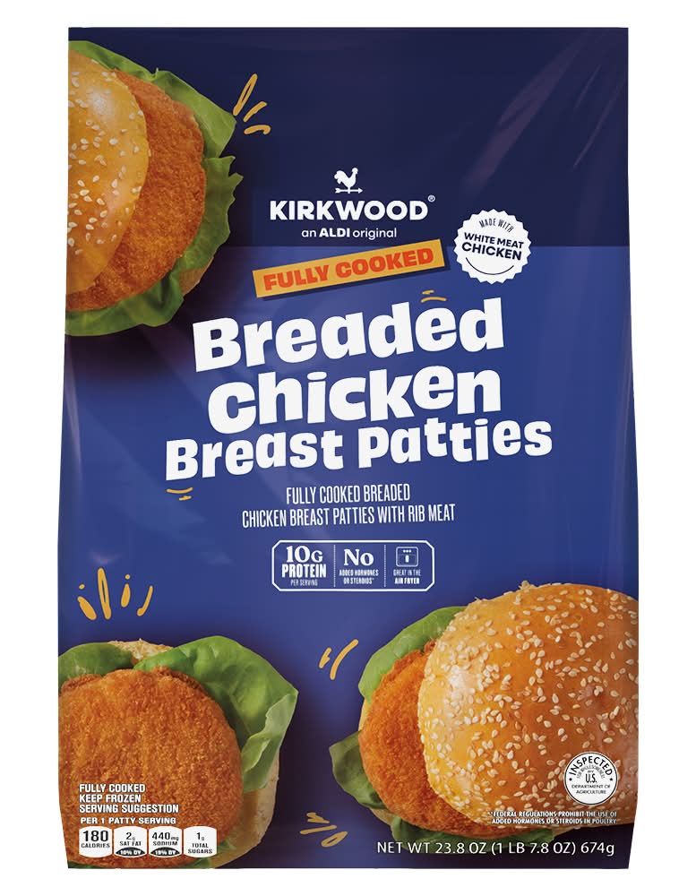 Kirkwood Fully Cooked Breaded Chicken Breast Patties With Rib Meat (23.8 oz)