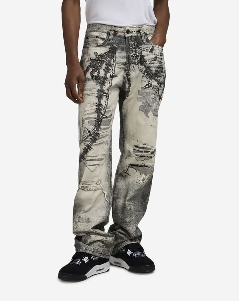Decibel Floral Printed Denim Jeans (Grey - 36)