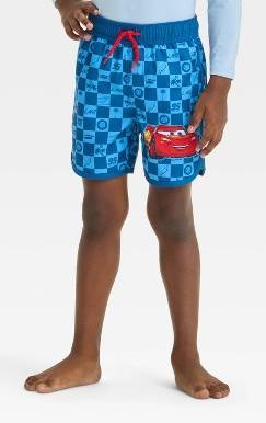 Baby Boys' Cars Swim Shorts - Blue 12M: Polyester, Tagless, Microfiber, UPF 50+, Front Drawstring
