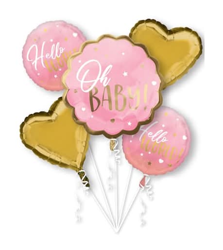 Inflated Pink Baby Girl 5-Piece Foil Balloon Bouquet