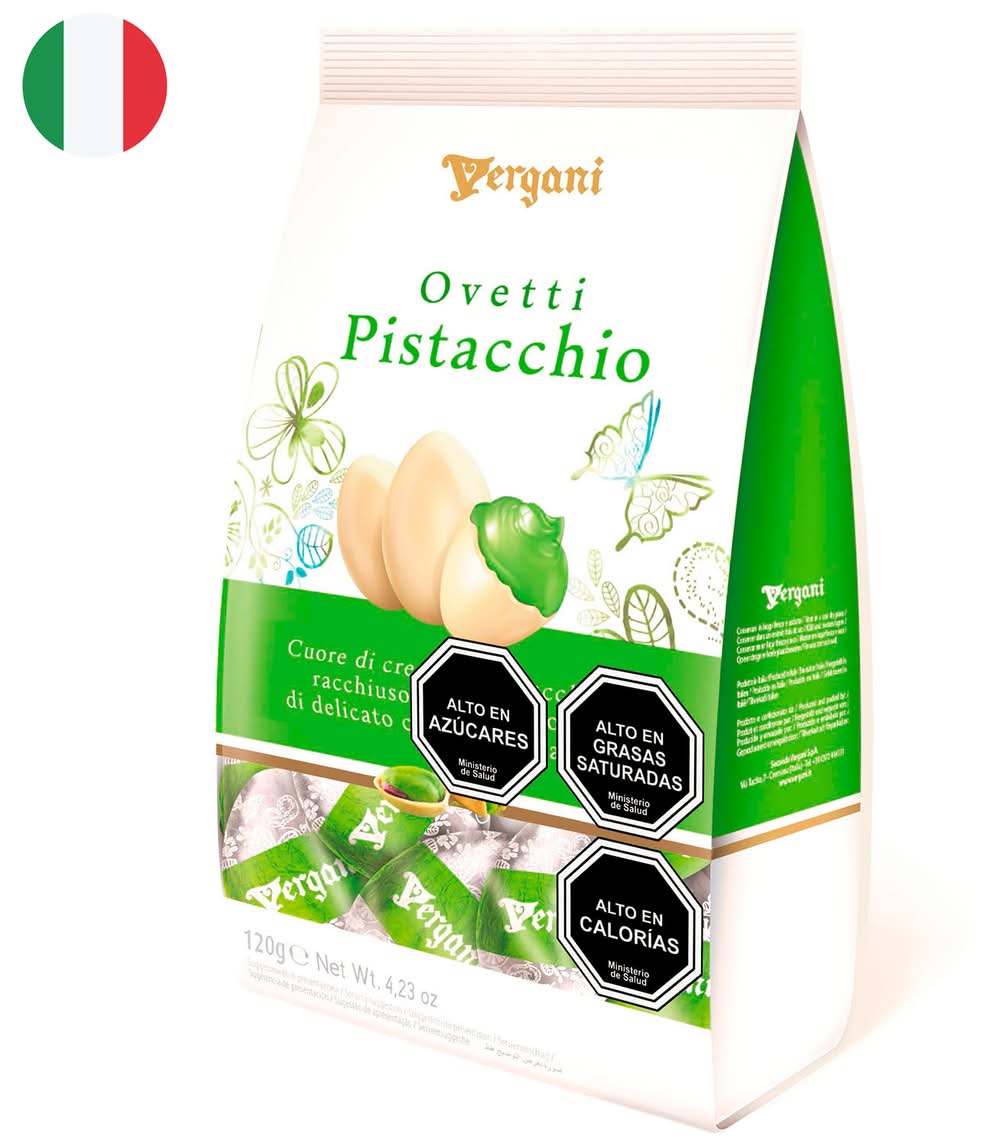Vergani · Huevos de pascua de chocolate blanco y pistacho (120 g)