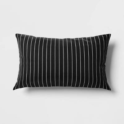 10"x17" Pin Stripe Rectangular Outdoor Lumbar Pillow Black - Room Essentials™: UV & Weather-Resistant, Recycled Materials