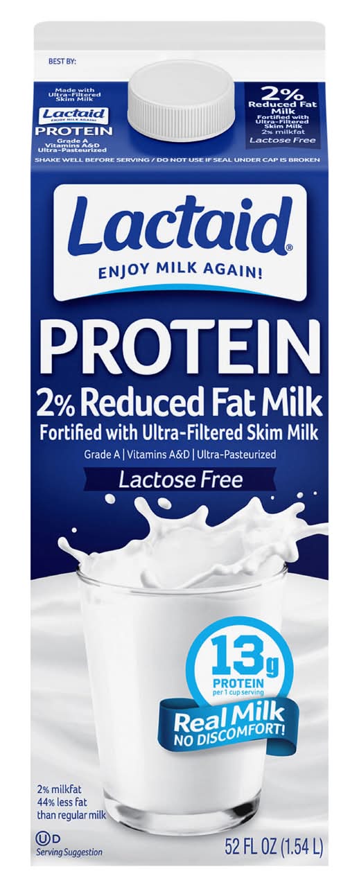 Lactaid Milk, Protein, Reduced Fat, Lactose Free, Protein, 2% Milkfat